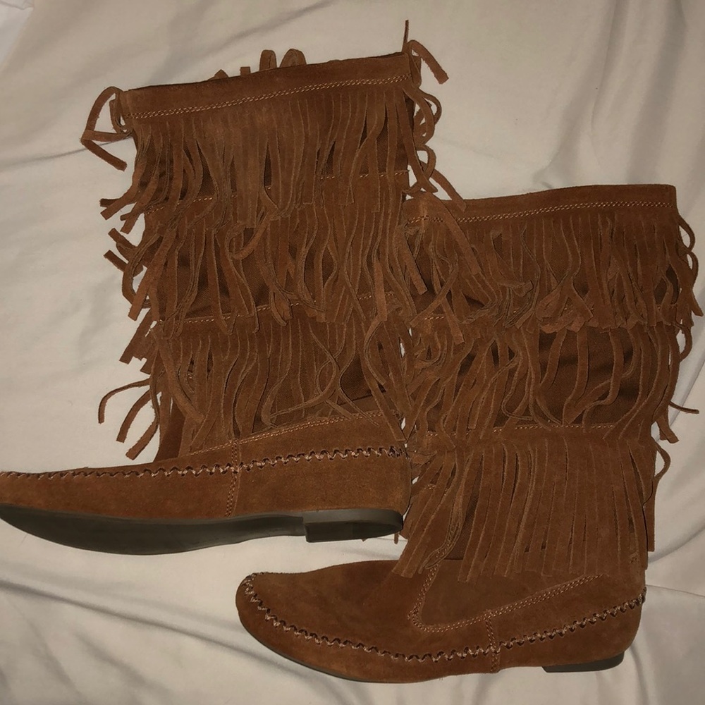 Brown fringe boots